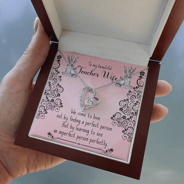 Eternal Devotion Necklace: A Heartfelt Tribute to Your Beloved Teacher and Wife Jewelry/ForeverLove ShineOn Fulfillment 14k White Gold Finish Luxury Box 