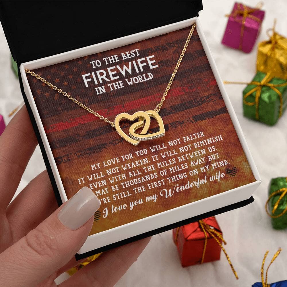 Eternal Embrace: The Firewife's Heart Necklace - Love Beyond Distance Jewelry/InterlockingHearts ShineOn Fulfillment 18K Yellow Gold Finish Standard Box 