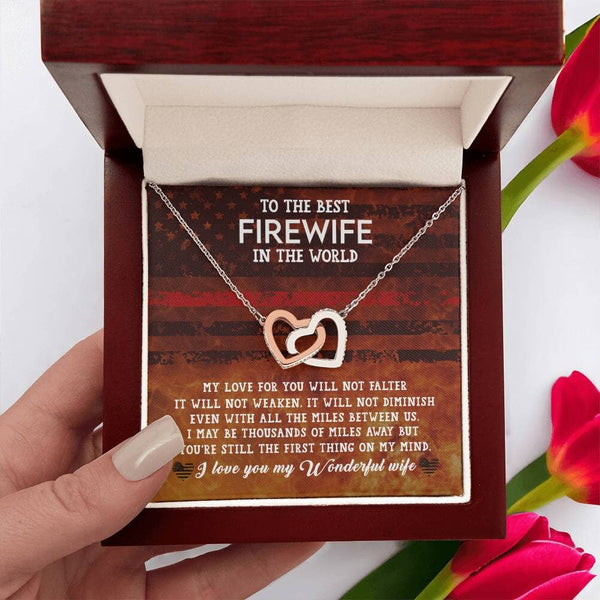 Eternal Embrace: The Firewife's Heart Necklace - Love Beyond Distance Jewelry/InterlockingHearts ShineOn Fulfillment Polished Stainless Steel & Rose Gold Finish Luxury Box 