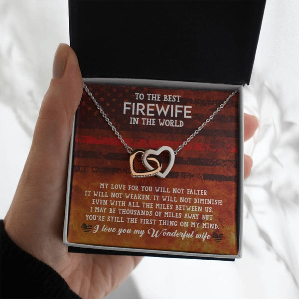 Eternal Embrace: The Firewife's Heart Necklace - Love Beyond Distance Jewelry/InterlockingHearts ShineOn Fulfillment Polished Stainless Steel & Rose Gold Finish Standard Box 