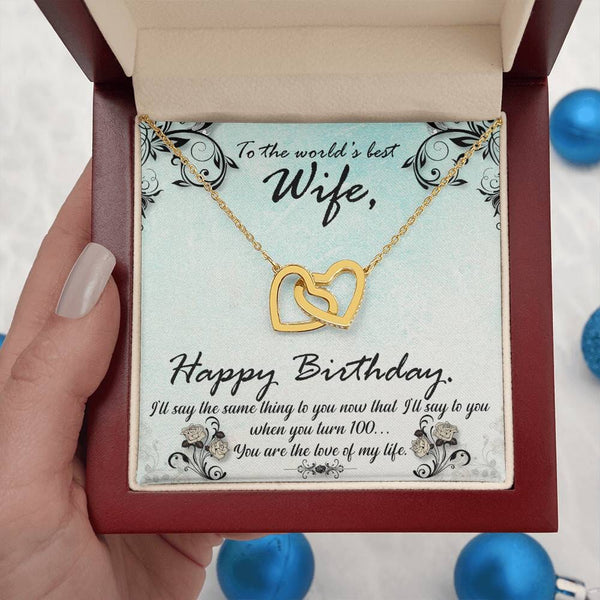 Eternal Hearts Necklace: A Timeless Symbol of Love for the World's Best Wife Jewelry/InterlockingHearts ShineOn Fulfillment 18K Yellow Gold Finish Luxury Box 