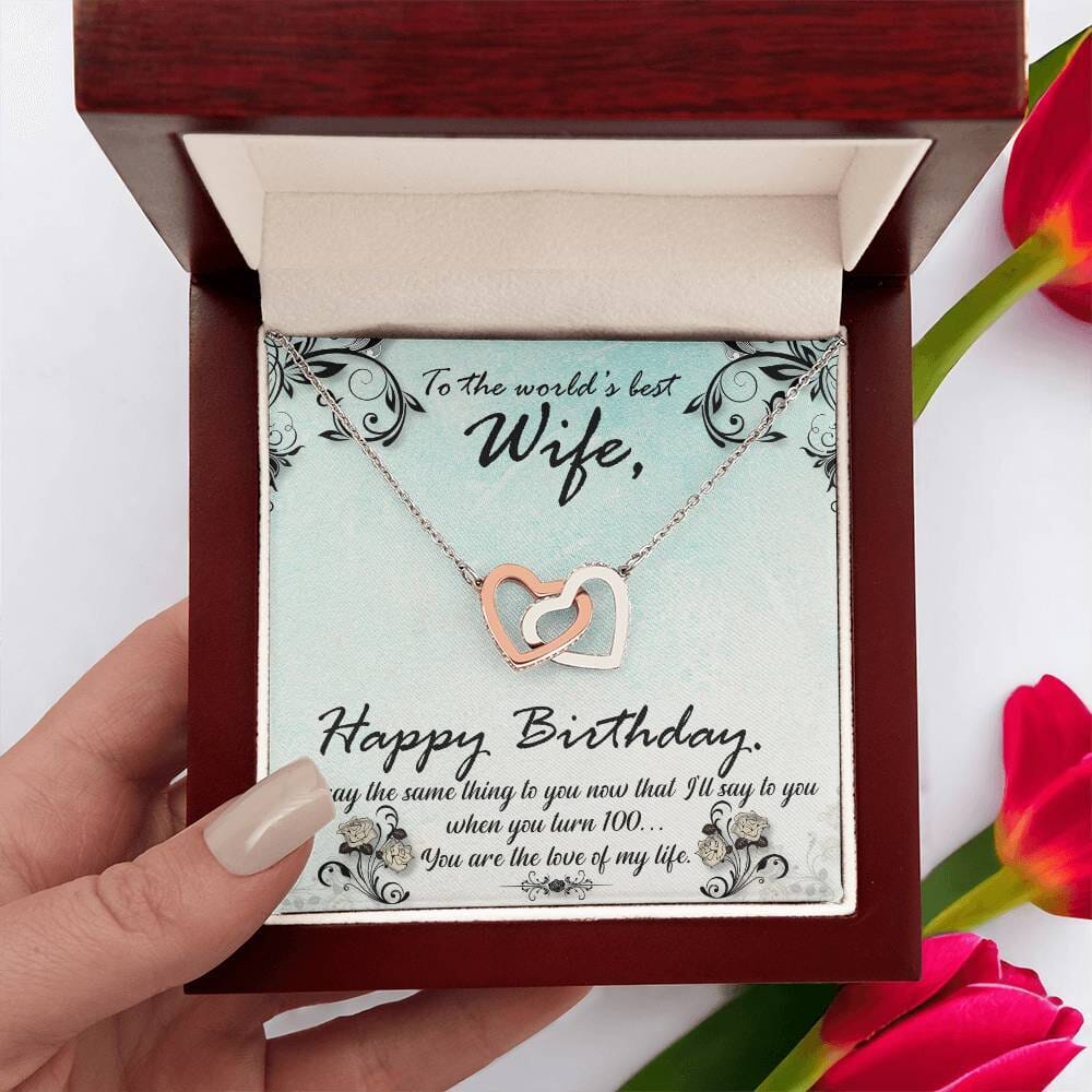 Eternal Hearts Necklace: A Timeless Symbol of Love for the World's Best Wife Jewelry/InterlockingHearts ShineOn Fulfillment Polished Stainless Steel & Rose Gold Finish Luxury Box 