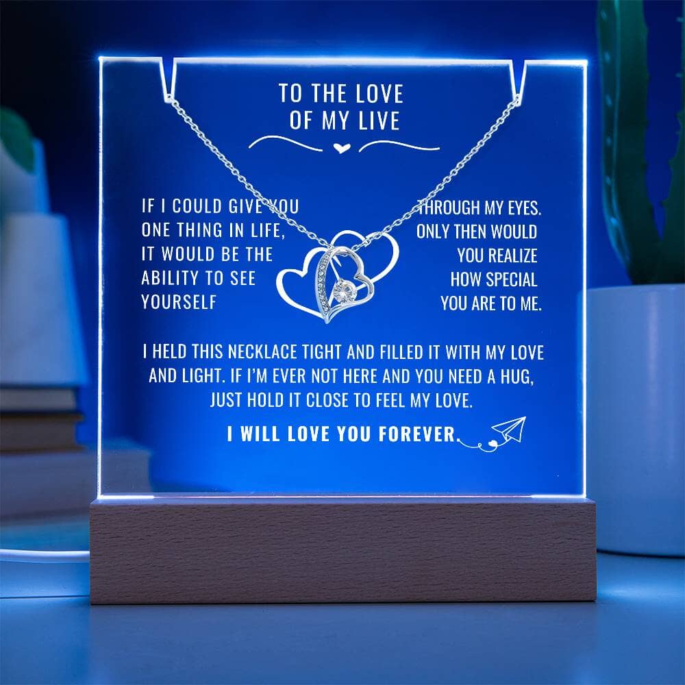 Eternal Love and Light: Acrylic Plaque with Forever Love Necklace Acrylic/Square ShineOn Fulfillment LED Battery Powered Base 14K White Gold Finish 