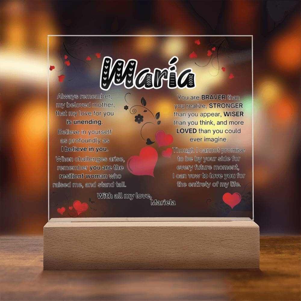 Eternal Love: Illuminated Acrylic Tribute Plaque for Mom Acrylic/Square ShineOn Fulfillment 