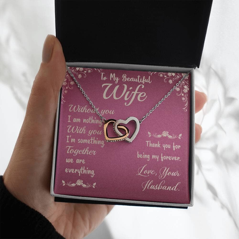 Eternal Love Interlocking Hearts Necklace: A Symbol of Unbreakable Bond Jewelry/InterlockingHearts ShineOn Fulfillment Polished Stainless Steel & Rose Gold Finish Standard Box 