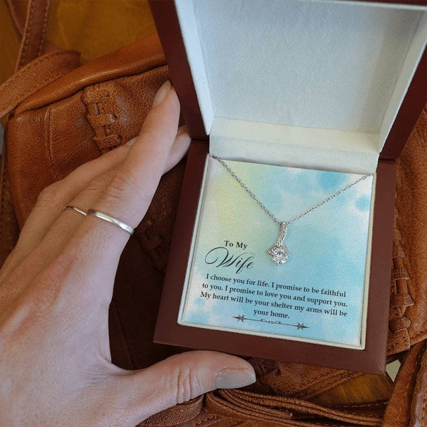 Eternal Love Ribbon Pendant - A Symbol of Unwavering Devotion for Your Beloved Wife Jewelry/AlluringBeauty ShineOn Fulfillment White Gold Finish Luxury Box 