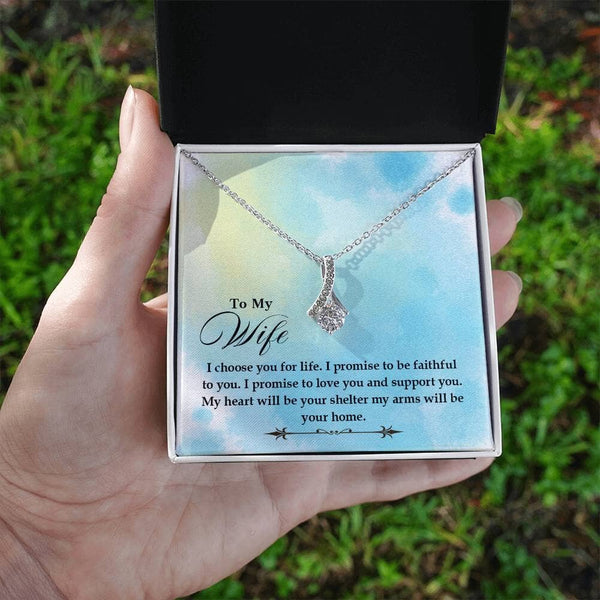 Eternal Love Ribbon Pendant - A Symbol of Unwavering Devotion for Your Beloved Wife Jewelry/AlluringBeauty ShineOn Fulfillment White Gold Finish Standard Box 