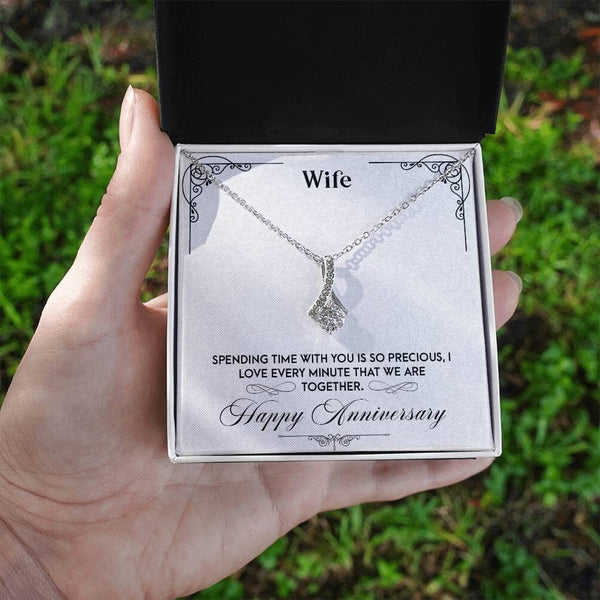 Eternal Love Ribbon Pendant - A Timeless Symbol of Anniversary Devotion Jewelry/AlluringBeauty ShineOn Fulfillment White Gold Finish Standard Box 