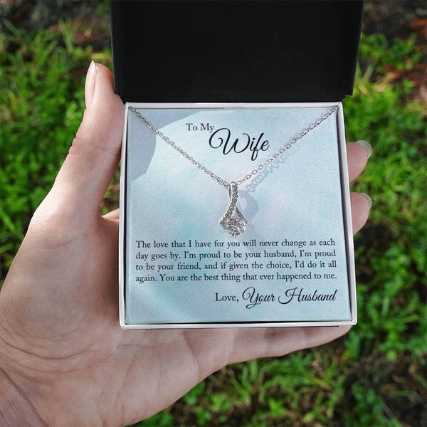 Eternal Love Ribbon Pendant: A Timeless Symbol of Your Everlasting Bond Jewelry/AlluringBeauty ShineOn Fulfillment White Gold Finish Standard Box 