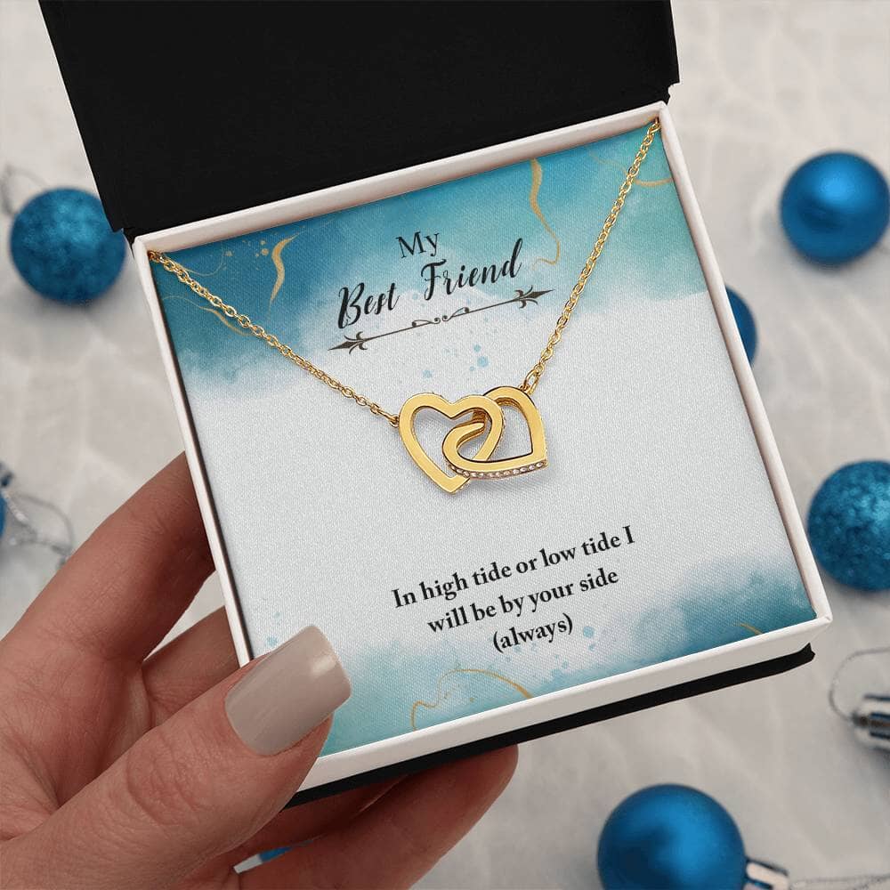 Eternal Tides Friendship Necklace: Interlocking Hearts with Sentimental Message Jewelry/InterlockingHearts ShineOn Fulfillment 18K Yellow Gold Finish Standard Box 