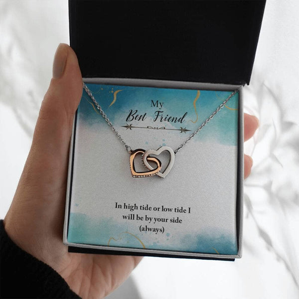 Eternal Tides Friendship Necklace: Interlocking Hearts with Sentimental Message Jewelry/InterlockingHearts ShineOn Fulfillment Polished Stainless Steel & Rose Gold Finish Standard Box 