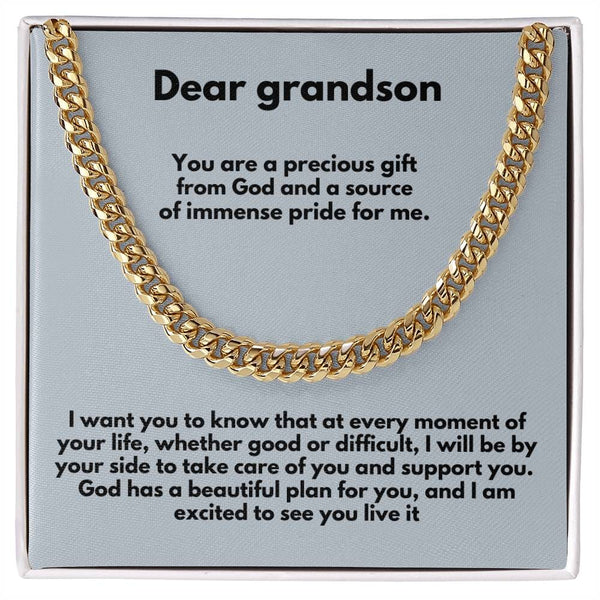 Everlasting Bond: Personalized Grandparent to Grandson Cuban Link Chain Necklace with Heartfelt Message Jewelry/Cubanlink ShineOn Fulfillment 