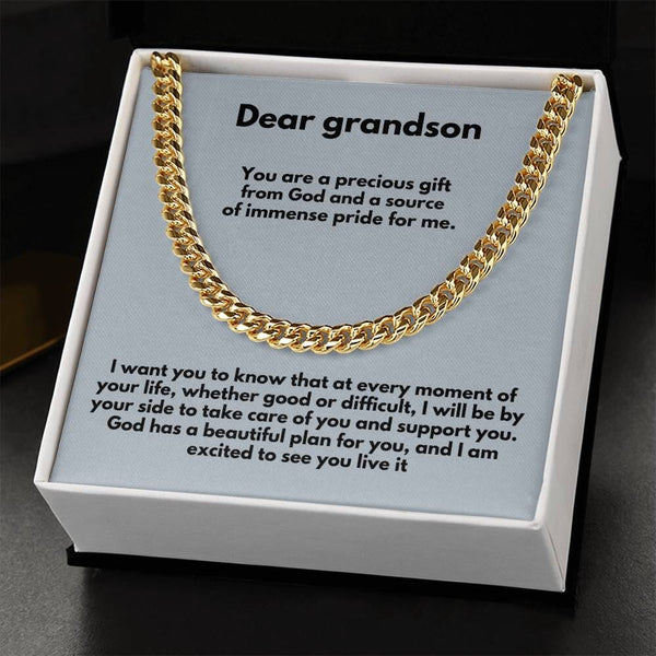 Everlasting Bond: Personalized Grandparent to Grandson Cuban Link Chain Necklace with Heartfelt Message Jewelry/Cubanlink ShineOn Fulfillment 