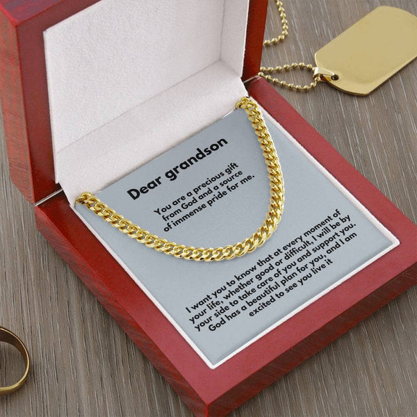 Everlasting Bond: Personalized Grandparent to Grandson Cuban Link Chain Necklace with Heartfelt Message Jewelry/Cubanlink ShineOn Fulfillment 