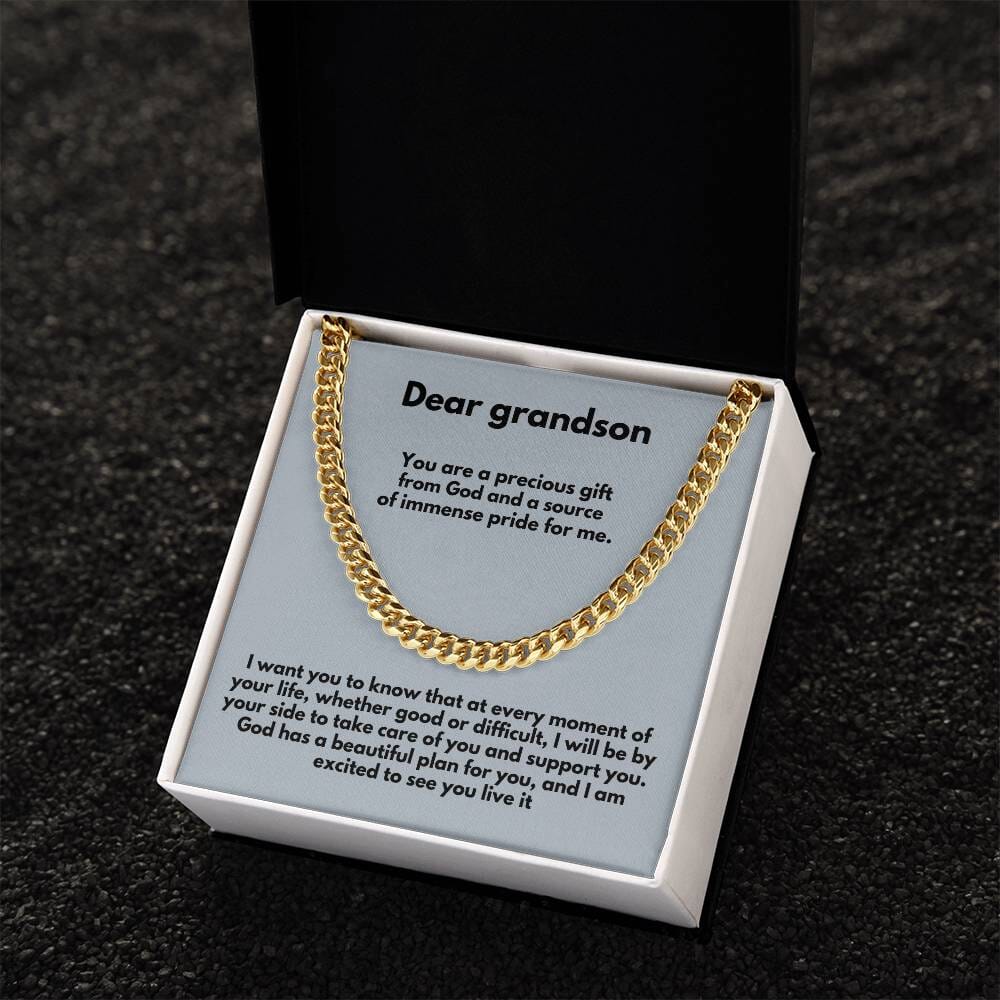 Everlasting Bond: Personalized Grandparent to Grandson Cuban Link Chain Necklace with Heartfelt Message Jewelry/Cubanlink ShineOn Fulfillment 