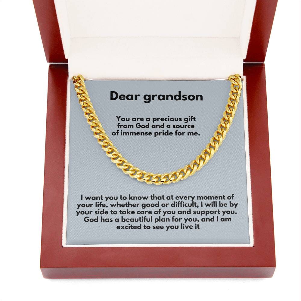 Everlasting Bond: Personalized Grandparent to Grandson Cuban Link Chain Necklace with Heartfelt Message Jewelry/Cubanlink ShineOn Fulfillment 