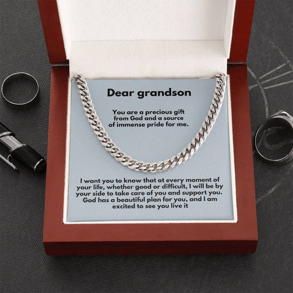 Everlasting Bond: Personalized Grandparent to Grandson Cuban Link Chain Necklace with Heartfelt Message Jewelry/Cubanlink ShineOn Fulfillment 