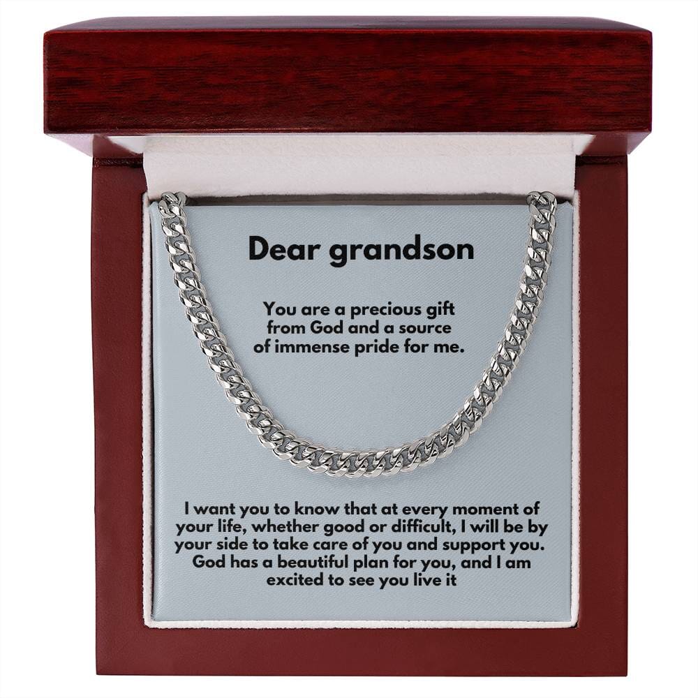 Everlasting Bond: Personalized Grandparent to Grandson Cuban Link Chain Necklace with Heartfelt Message Jewelry/Cubanlink ShineOn Fulfillment 