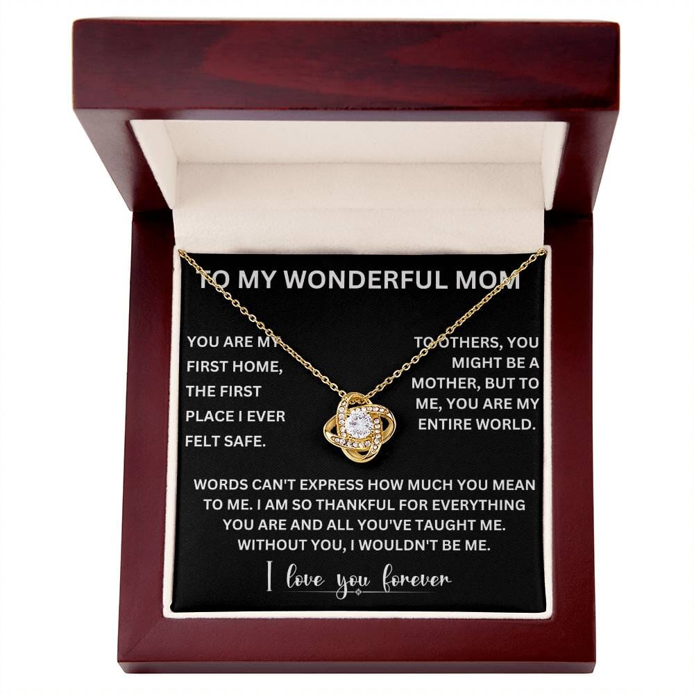 Forever Bonded - Love Knot Necklace for the World's Best Mom Jewelry ShineOn Fulfillment 18K Yellow Gold Finish Luxury Box 