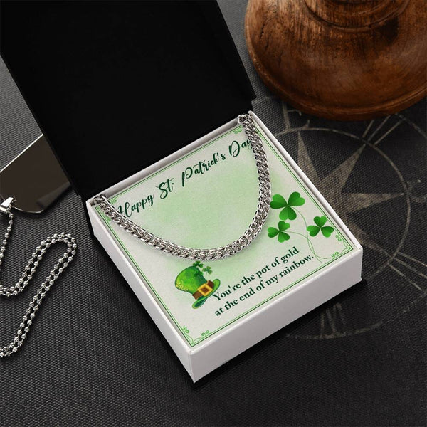 Golden Embrace: The Ultimate St. Patrick's Day Cuban Link Chain with a Heartfelt Message Jewelry/Cubanlink ShineOn Fulfillment 