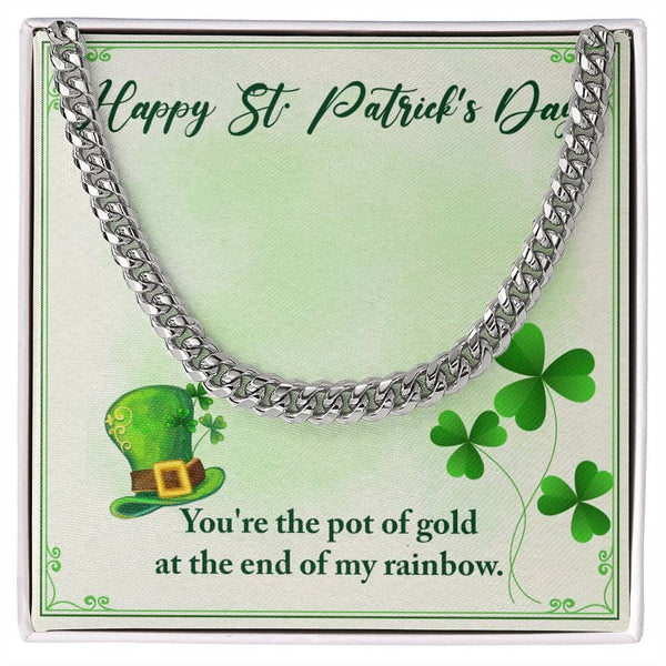 Golden Embrace: The Ultimate St. Patrick's Day Cuban Link Chain with a Heartfelt Message Jewelry/Cubanlink ShineOn Fulfillment 