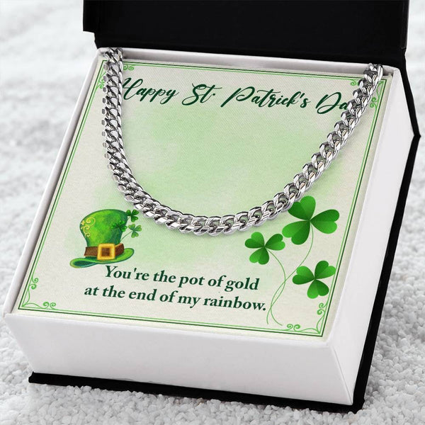 Golden Embrace: The Ultimate St. Patrick's Day Cuban Link Chain with a Heartfelt Message Jewelry/Cubanlink ShineOn Fulfillment 