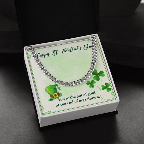 Golden Embrace: The Ultimate St. Patrick's Day Cuban Link Chain with a Heartfelt Message Jewelry/Cubanlink ShineOn Fulfillment Stainless Steel Standard Box 