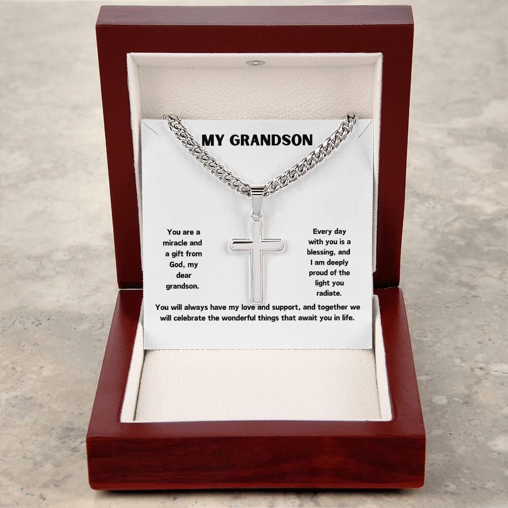 Grandchild's Blessing: Artisan Cross Necklace with Heartfelt Grandparent Message Jewelry/CubanlinkCross ShineOn Fulfillment 