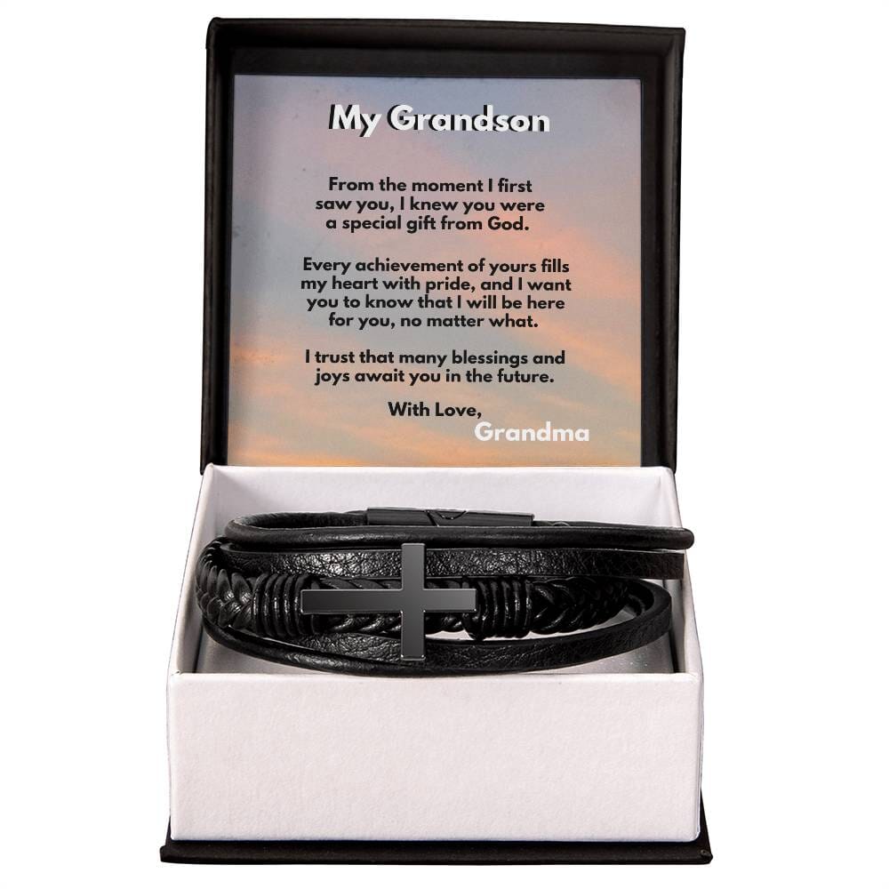 Grandparent's Blessing: Men's Cross Leather Bracelet with Personalized Sentimental Message Jewelry/CrossLeatherBracelet ShineOn Fulfillment 