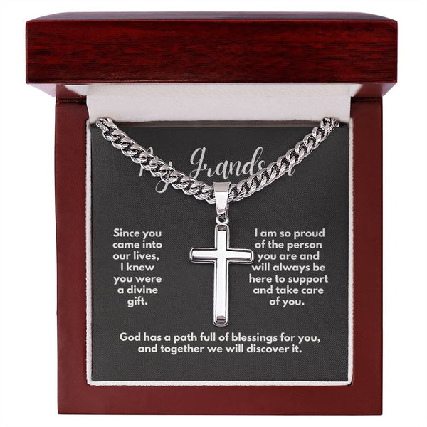 Grandparent's Blessing: Personalized Artisan Cross Necklace with Heartfelt Message Jewelry/CubanlinkCross ShineOn Fulfillment 