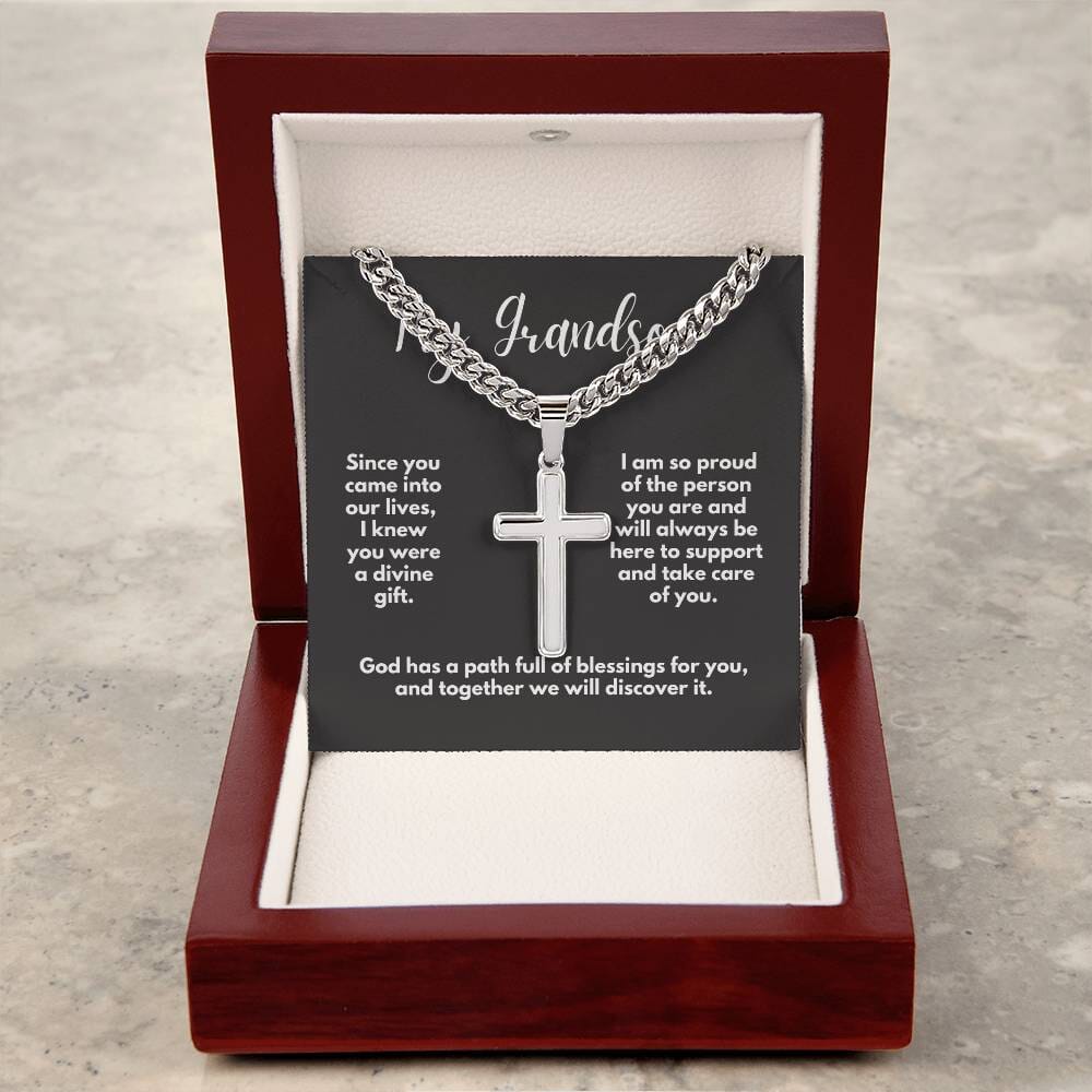 Grandparent's Blessing: Personalized Artisan Cross Necklace with Heartfelt Message Jewelry/CubanlinkCross ShineOn Fulfillment 