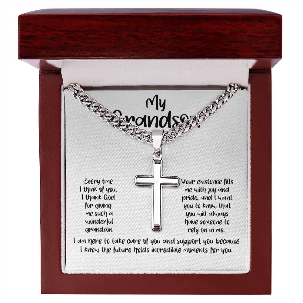 Grandparent's Embrace: Personalized Artisan Cross Necklace with Heartfelt Message Jewelry/CubanlinkCross ShineOn Fulfillment 