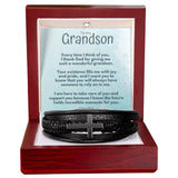 Grandparent's Eternal Bond: Personalized Cross Leather Bracelet for Grandson Jewelry/CrossLeatherBracelet ShineOn Fulfillment 