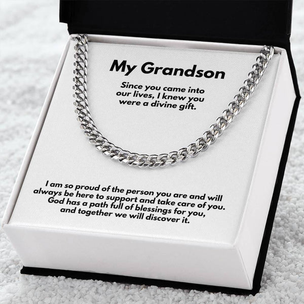 Grandparent's Eternal Love Necklace: A Personalized Cuban Link Chain with Heartfelt Message Jewelry/Cubanlink ShineOn Fulfillment 