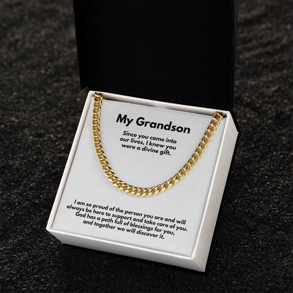 Grandparent's Eternal Love Necklace: A Personalized Cuban Link Chain with Heartfelt Message Jewelry/Cubanlink ShineOn Fulfillment 