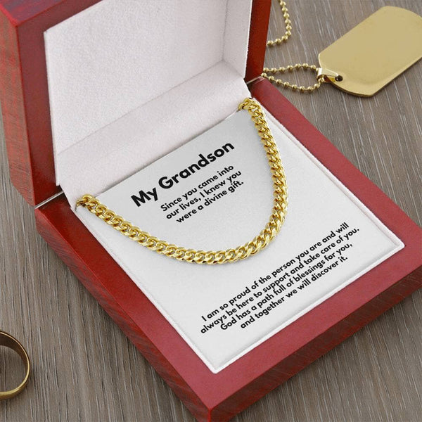 Grandparent's Eternal Love Necklace: A Personalized Cuban Link Chain with Heartfelt Message Jewelry/Cubanlink ShineOn Fulfillment 