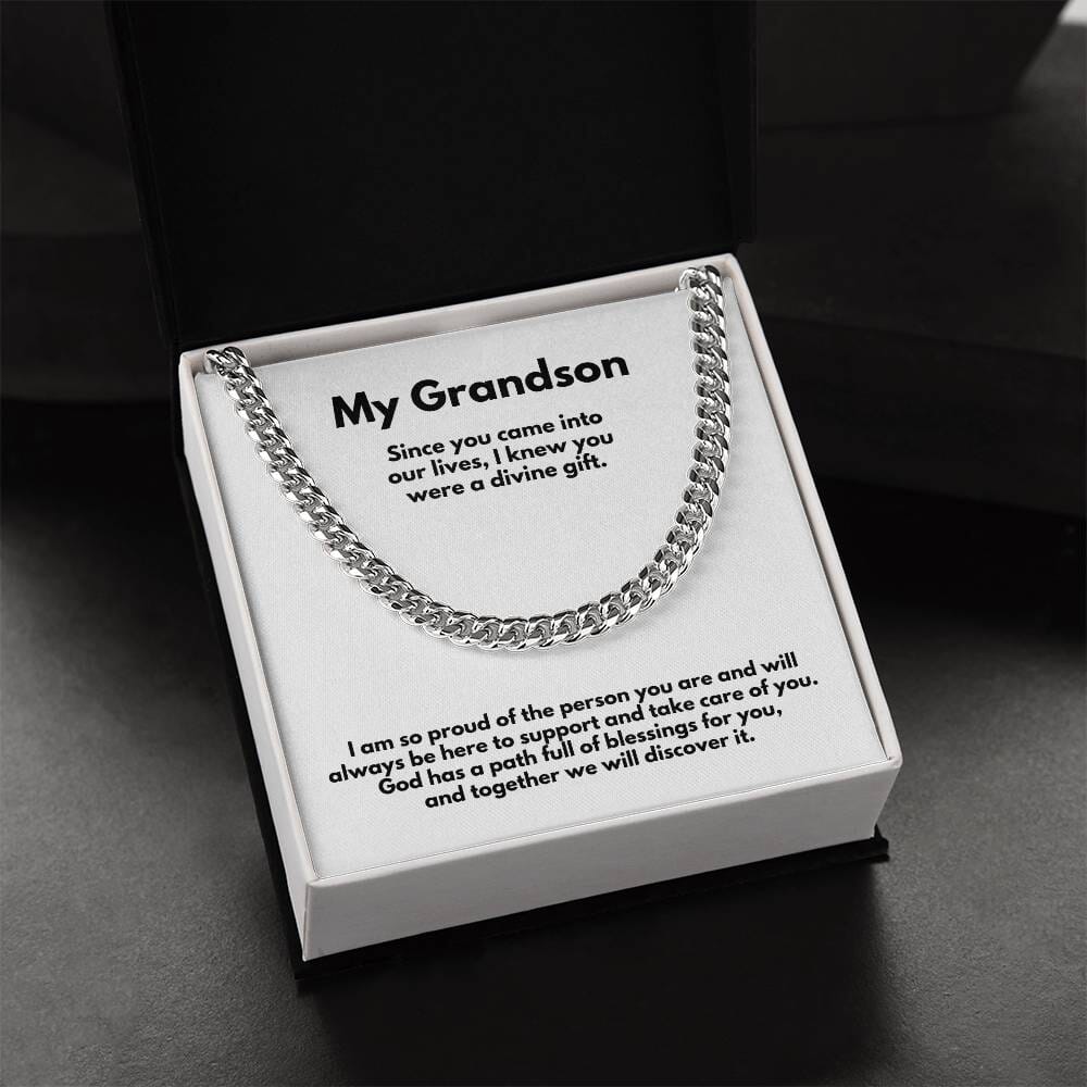 Grandparent's Eternal Love Necklace: A Personalized Cuban Link Chain with Heartfelt Message Jewelry/Cubanlink ShineOn Fulfillment 