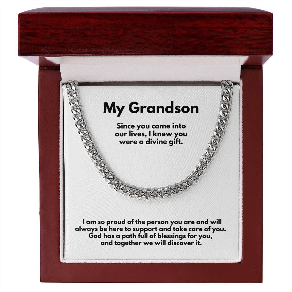 Grandparent's Eternal Love Necklace: A Personalized Cuban Link Chain with Heartfelt Message Jewelry/Cubanlink ShineOn Fulfillment 