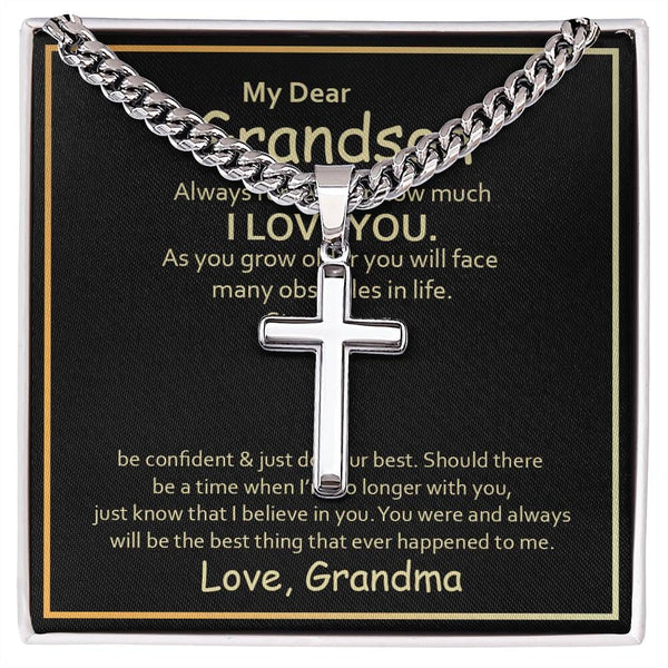 Grandson's Legacy of Love and Strength: Artisan Cross Necklace with Sentimental Message Jewelry/CubanlinkCross ShineOn Fulfillment 