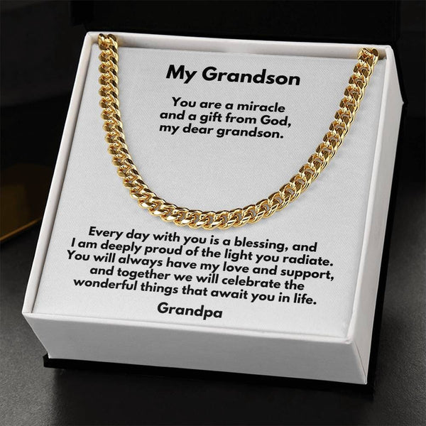 Grandson's Legacy of Love: Personalized Cuban Link Chain Necklace with Heartfelt Message Jewelry/Cubanlink ShineOn Fulfillment 