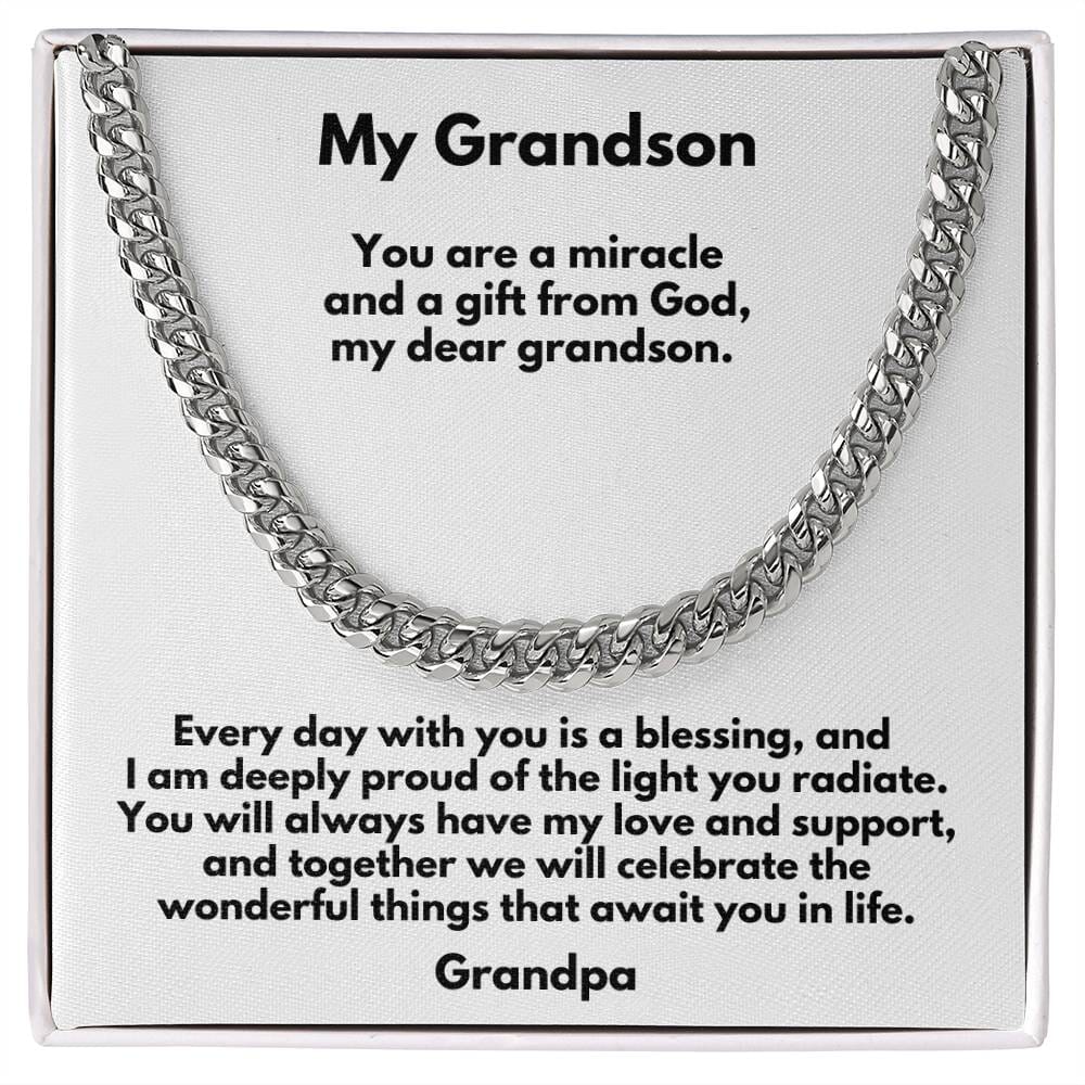 Grandson's Legacy of Love: Personalized Cuban Link Chain Necklace with Heartfelt Message Jewelry/Cubanlink ShineOn Fulfillment 