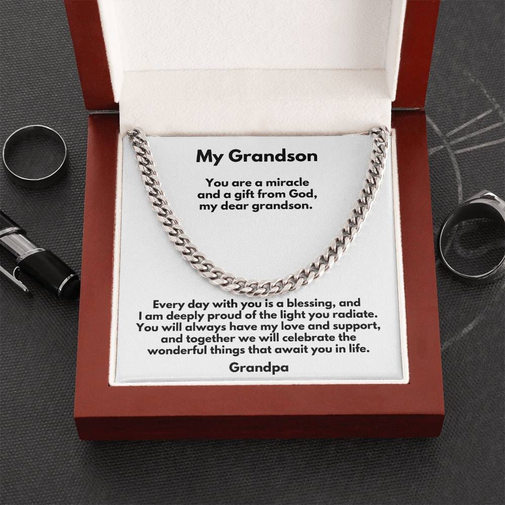 Grandson's Legacy of Love: Personalized Cuban Link Chain Necklace with Heartfelt Message Jewelry/Cubanlink ShineOn Fulfillment 