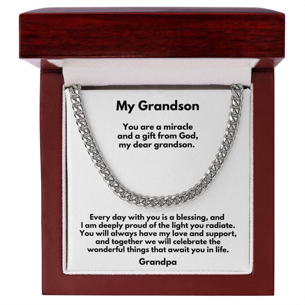 Grandson's Legacy of Love: Personalized Cuban Link Chain Necklace with Heartfelt Message Jewelry/Cubanlink ShineOn Fulfillment 