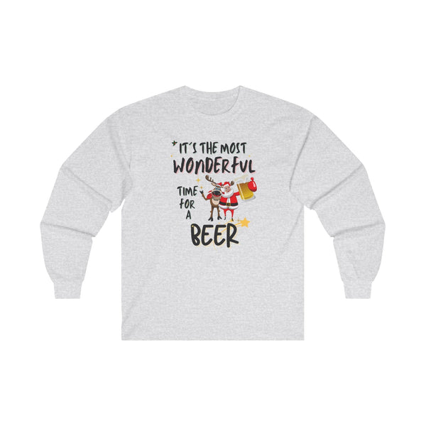 "It's the Most Wonderful Time for a Beer" - Long Sleeve Tee for Holiday Cheer Long-sleeve Printify S Ash 