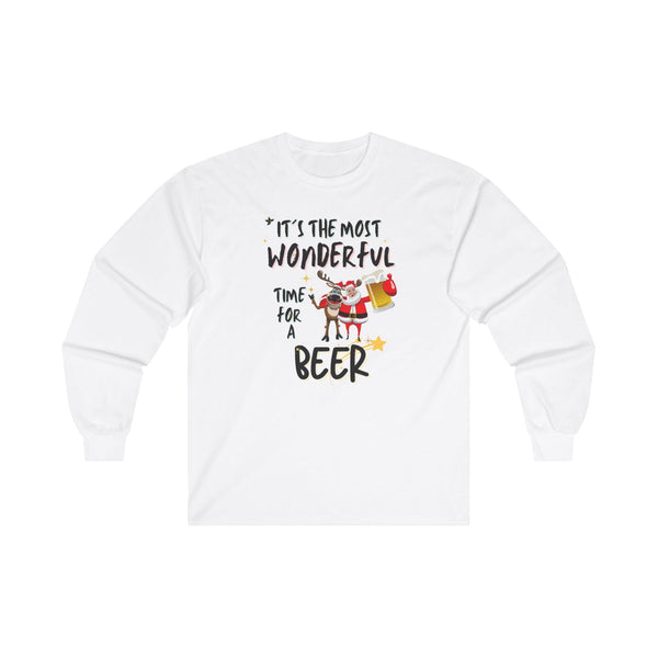 "It's the Most Wonderful Time for a Beer" - Long Sleeve Tee for Holiday Cheer Long-sleeve Printify S White 