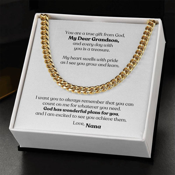 Legacy of Love: Grandparent's Blessing Cuban Link Chain Necklace with Personalized Godly Message Jewelry/Cubanlink ShineOn Fulfillment 