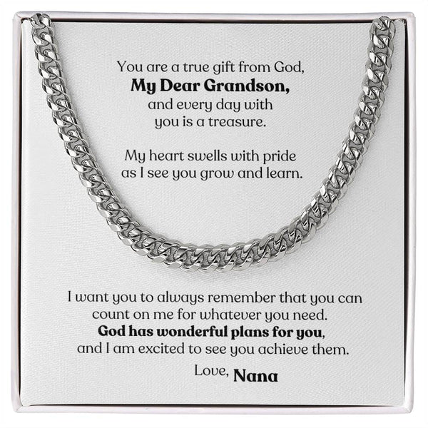 Legacy of Love: Grandparent's Blessing Cuban Link Chain Necklace with Personalized Godly Message Jewelry/Cubanlink ShineOn Fulfillment 