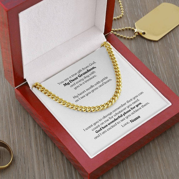 Legacy of Love: Grandparent's Blessing Cuban Link Chain Necklace with Personalized Godly Message Jewelry/Cubanlink ShineOn Fulfillment 