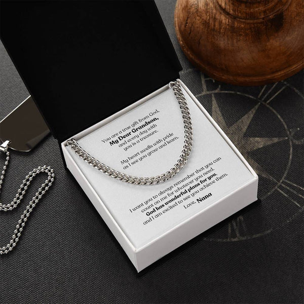 Legacy of Love: Grandparent's Blessing Cuban Link Chain Necklace with Personalized Godly Message Jewelry/Cubanlink ShineOn Fulfillment 