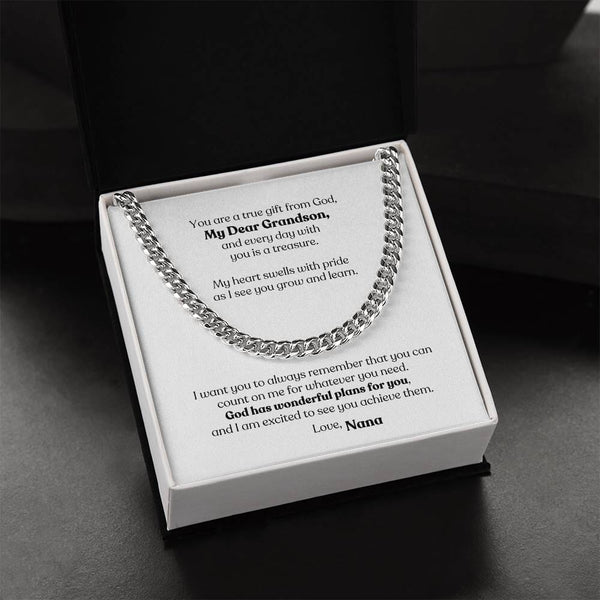 Legacy of Love: Grandparent's Blessing Cuban Link Chain Necklace with Personalized Godly Message Jewelry/Cubanlink ShineOn Fulfillment Stainless Steel Standard Box 